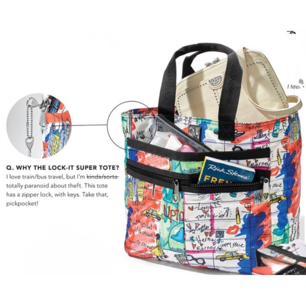 BRIGHTON Super Tote with Locking Zipper New York City Print Large Travel Shopper - Picture 13 of 16